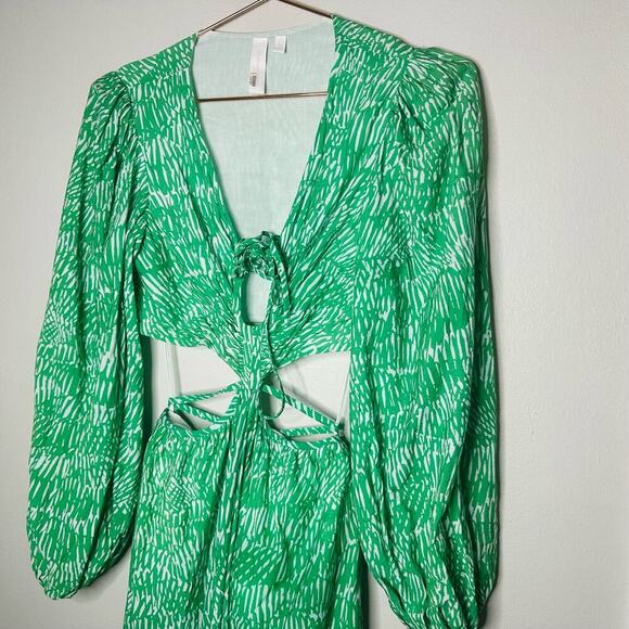 Jonathan Simkhai Adelaide Green Floral Print Satin Cutouts Maxi Dress size XS - Picture 10 of 16